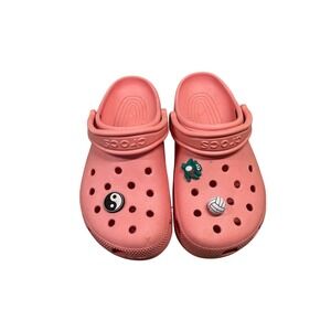 Crocs Classic Clog‎ Sandals Pink Jibbitz Charms Yin Yang Volleyball 7